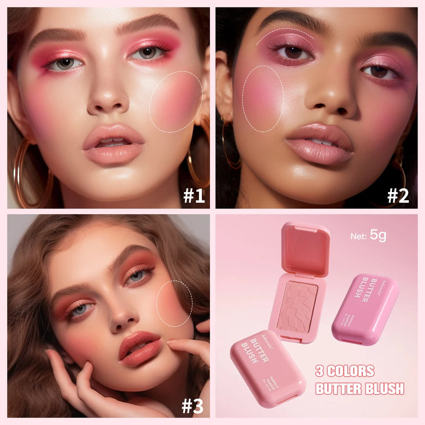 Professional Makeup Powder Blush 12HR Wear Vegan Formula Blusher Makeup Blush in Bar Cosmetics Palette Powder Pink Cream Face