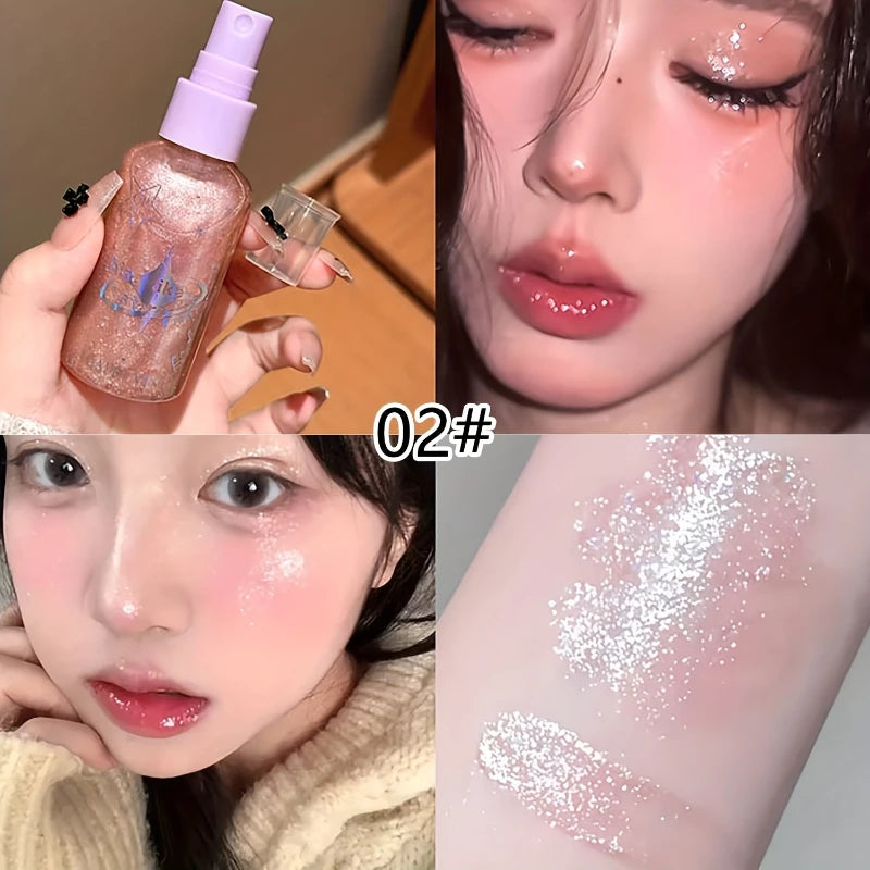 Long-Lasting Glitter Spray - Shimmering Body Spray,Brighten Your Skin Cosmetic,Highlighter Lotion Makeup For Body,Face,Hair,Neck