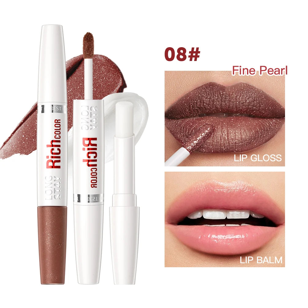 8 Colors Matte Liquid Lipstick Lipgloss Waterproof Double Head Lip Balm Anti-Cracking Moisturizing Makeup Plumper Lip Cosmetics