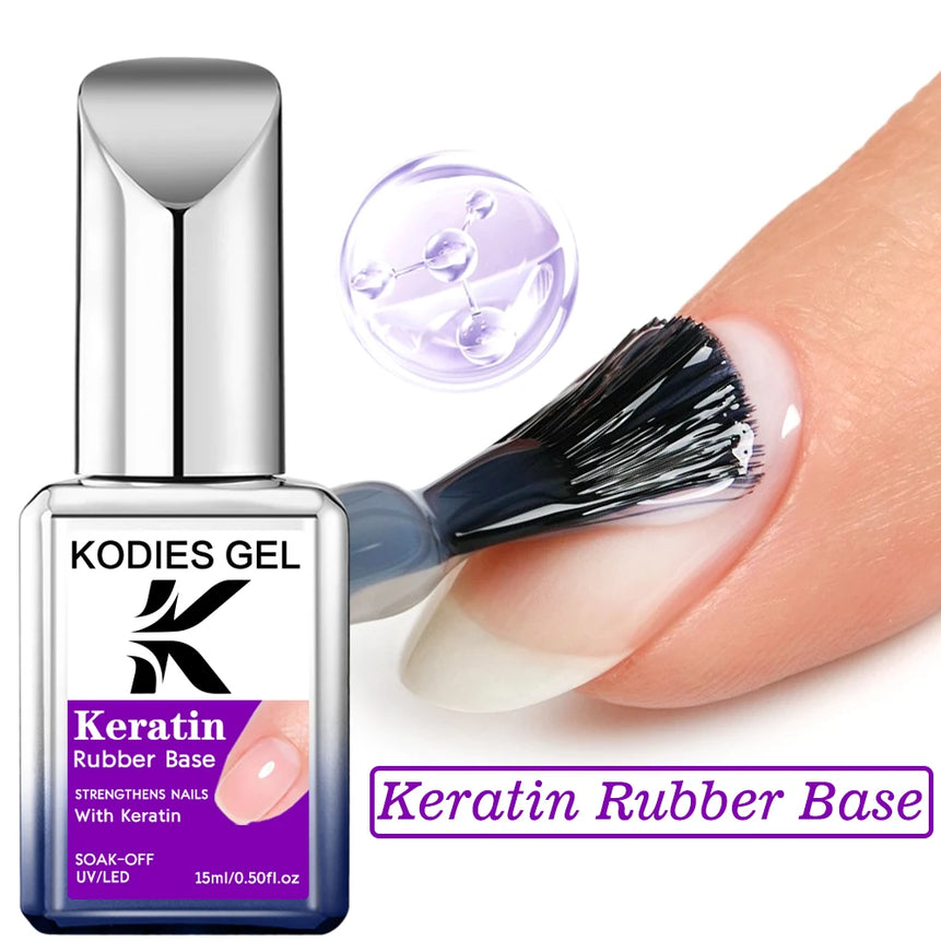 KODIES GEL Keratin Rubber Base Coat 15ML Nail Strengthener Gel Nail Polish Semi permanent UV Durable Base Varnish Protects Nails