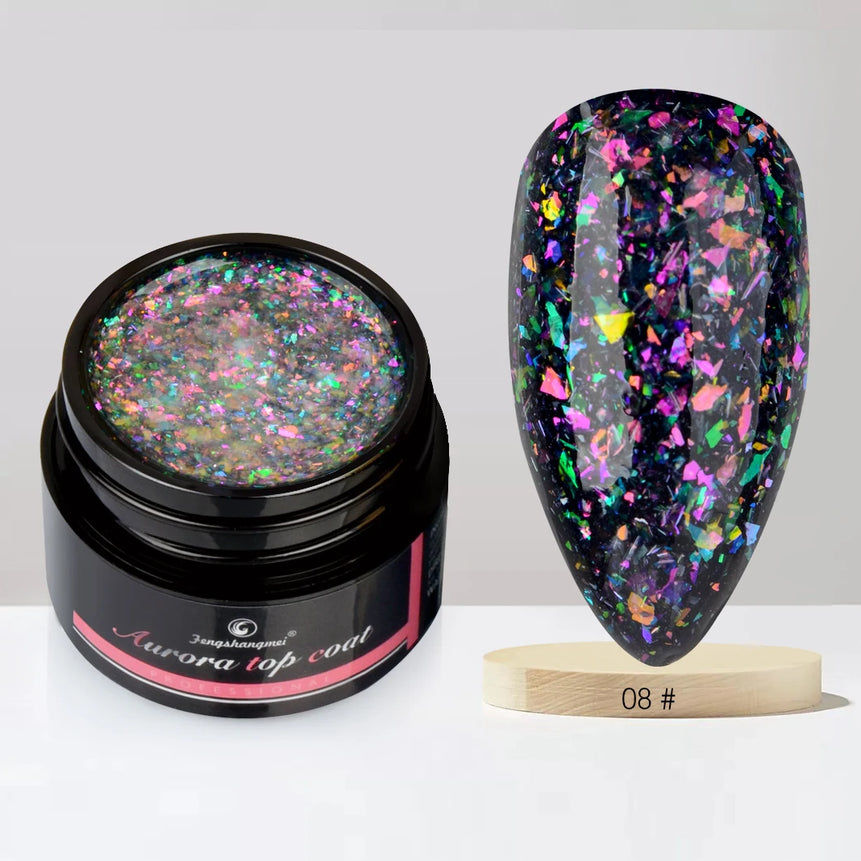 Aurora Glitter Gel Nail Polish 3D Non-Sticky Builder Gel Formula Long-Lasting Shine Soak Off UV/LED Cured Perfect for Manicures