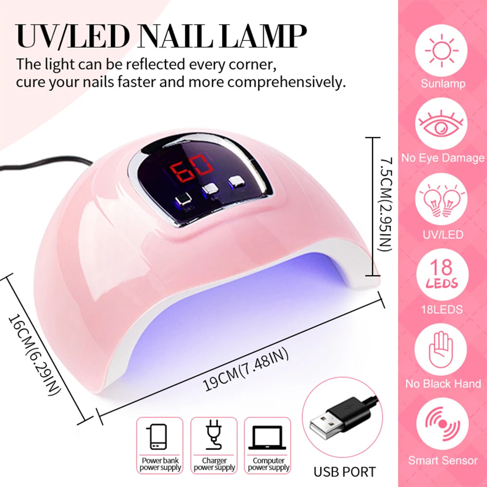 18PCS Gel Nail Polish 8ML Glitter Art Gel Kit with UV Light & Base Top Coat Nail Art Stickers Manicure Salon/Home Tools Supplies