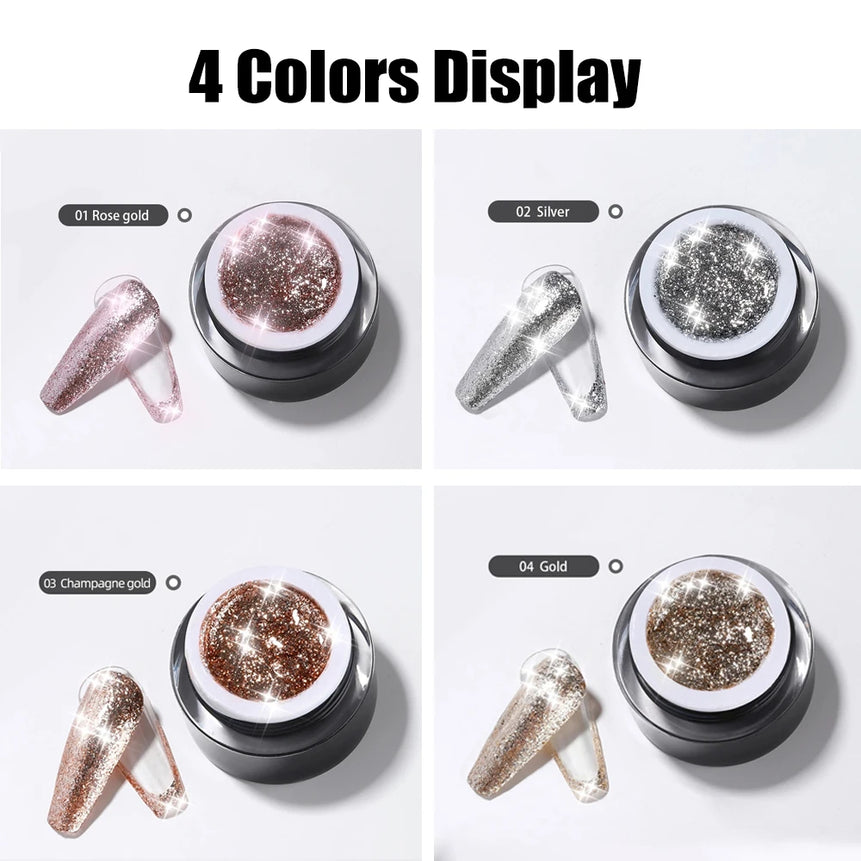 Vendeeni 4 Colors High Flash Gel Nail Polish Hybrid Glitter UV Soak off Gel Varnish Shiny Platinum Painting Nail Art Gel Lacquer