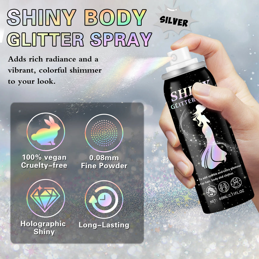 2025 New Holographic Body Glitter Spray for Hair Clothing Quick Drying  Long Lasting Shimmer Christmas Decorative Accessories