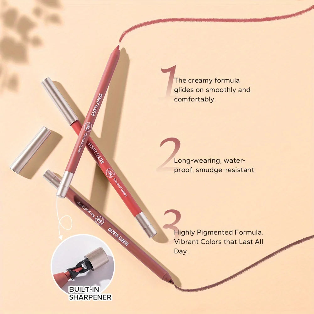BEAUTY GLAZED 10 Color Lipliner High Pigment Matte Waterproof, Natural Shaping Lip Liner Lipstick Makeup