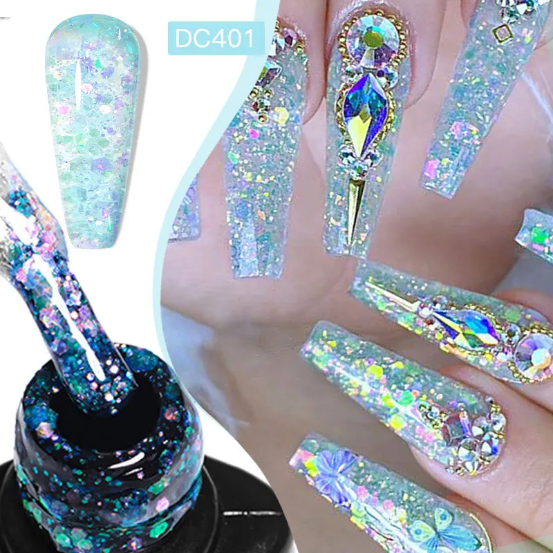 7ml Flowery Glitter Sequins Gel Nail Polish Shiny Sparkling Color Semi Permanant Soak Off Manicure Nail Art Varnish