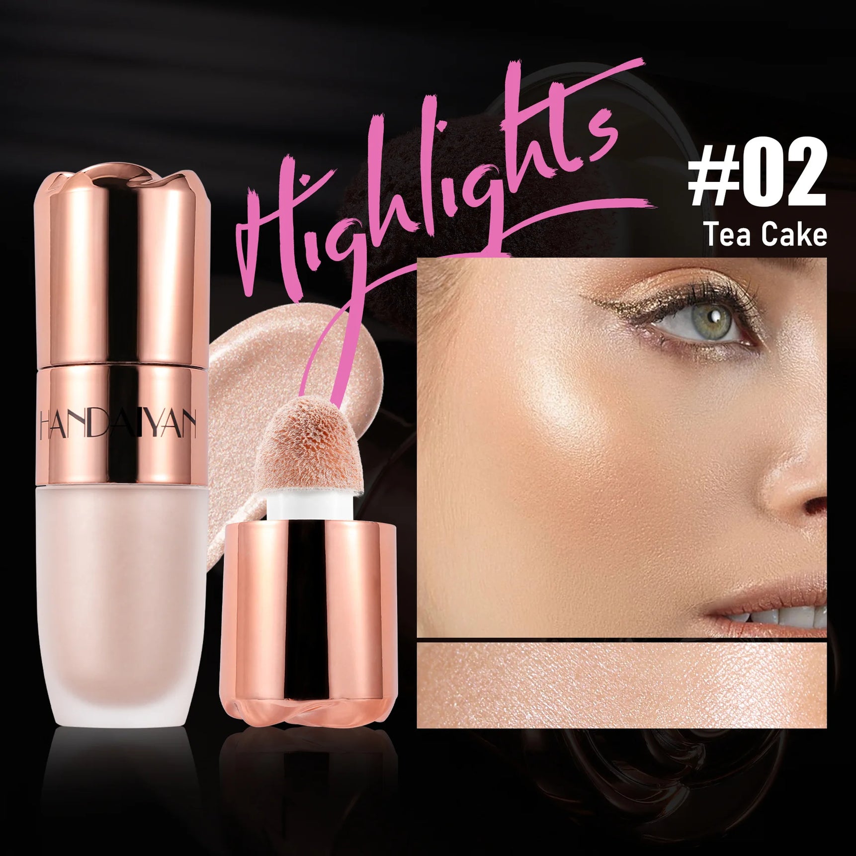 Rose Glow Liquid Contour Highlighter 3D Effect Soft Sponge Tip Easy to Wear Long Lasting Face Body Hihglight Contouring Stick