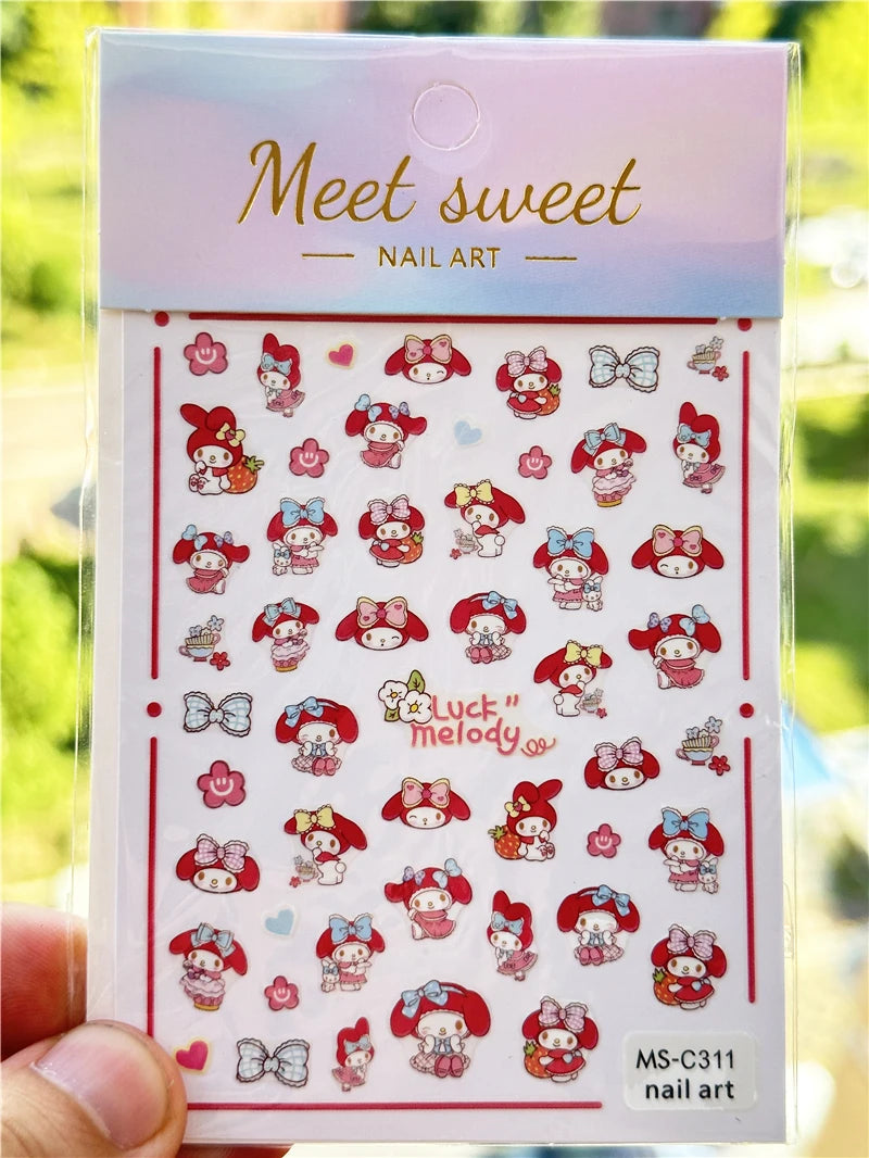 4PCS/1PC Set 3D Kawaii Sanrioed Nail Stickers,Hello Kitty Kuromi Melody Cartoon Nail Decals Decoration Supplies,Press on Nails