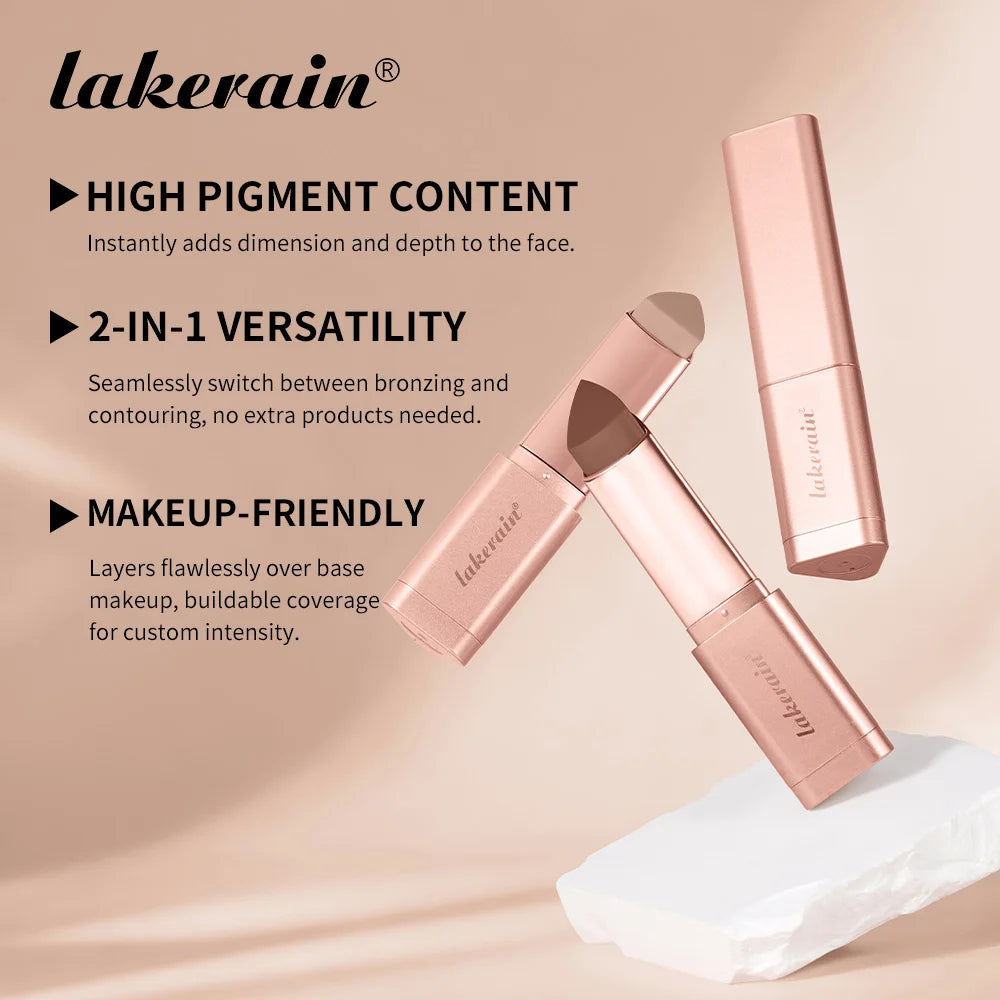 Lakerain Bronzer Cream Stick 3D Makeup Effect Improve Fine Lines Brightening & Grooming 2 IN 1 Bronzer Cream for All Skin Types