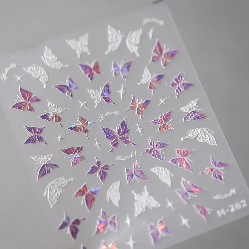 1pcs 5D Rhinestones Butterfly Nail Stickers Kawaii AB Shiny Butterfly Adhesive Nail Art Decorations Decal Design Manicure Tools