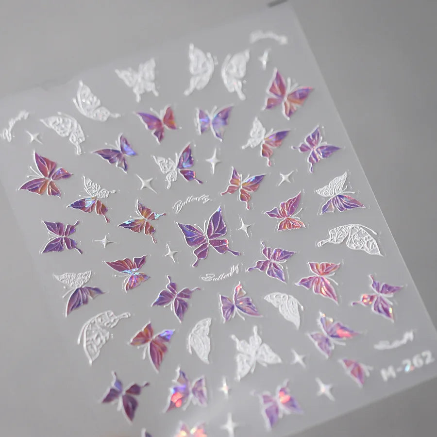 1pcs 5D Rhinestones Butterfly Nail Stickers Kawaii AB Shiny Butterfly Adhesive Nail Art Decorations Decal Design Manicure Tools