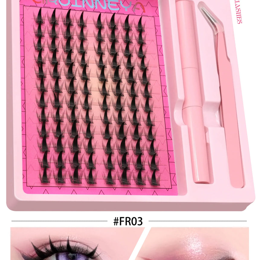 GROINNEYA Manga Lash Clusters Kit Cat Lashes with Lash Bond & Seal Cluster Eyelash Extensions Eyelash Clusters Kit DIY Lashes