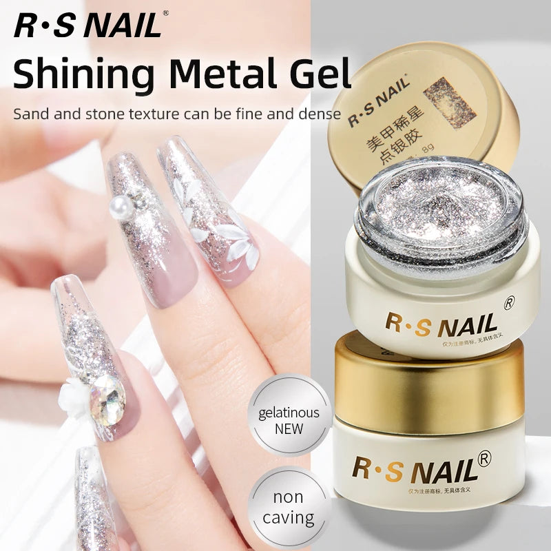 RS NAIL 8g Sparkle Painting Gel No Wipe Platinum Gel Glitter Metallic Golden Silvery Liner Gel French Drawing Liner DIY Nail Art