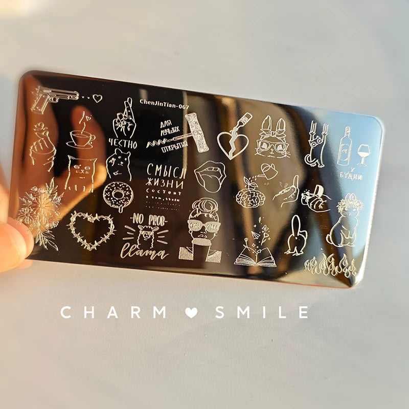 Cartoon Characters Stamping Plates  French Line Geometry  Flowers Leaves Animals Image Stainless Steel Nail Art Template Stencil