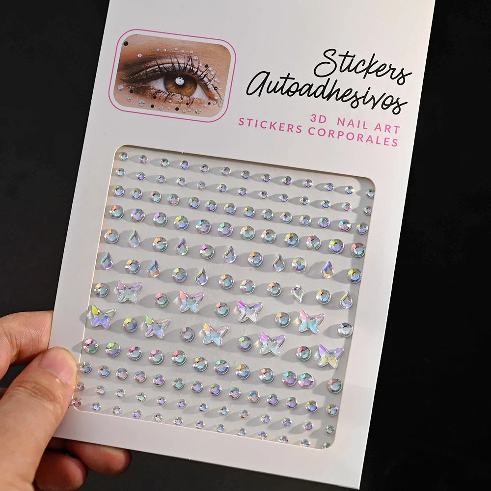 New 3/4/5mm 900pcs Pearl Face Gem Stickers Shining Glittle Self Adhesive Waterproof  Rhinestone Stickers Party Wedding Makeup