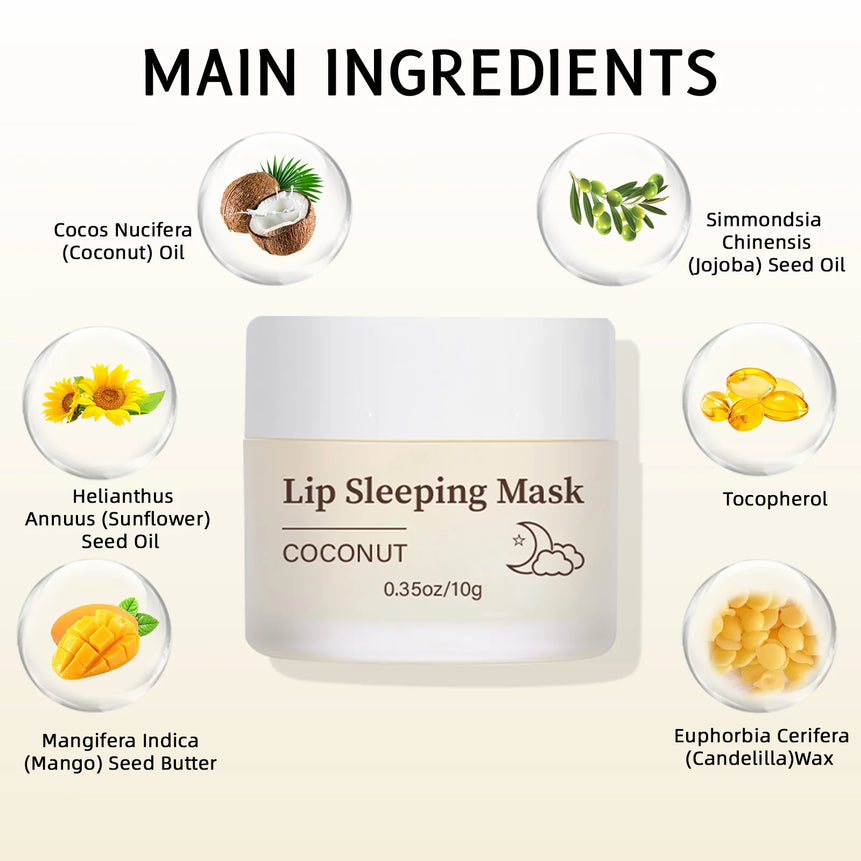 Natural Coconut & Strawberry Lip Mask Duo 20g Set - Day and Night Moisturizing Treatment for Dry and Sensitive Lips
