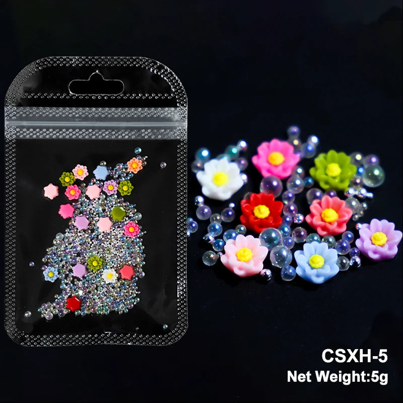 White Acrylic Flower Nail Art Decorations Mixed Size Rhinestones Red Blue Gem Manicure Tools Accessories DIY Nails Design 5g