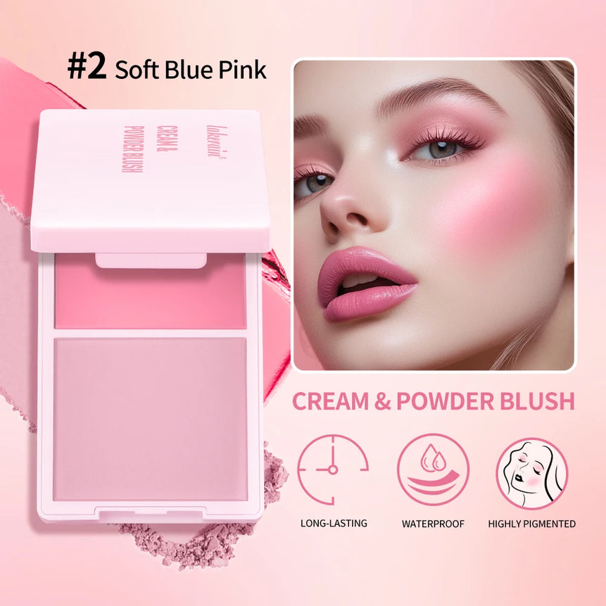 2in1 Cream & Powder Blush Matte Dewy Rosy Blush Makeup Pan Long-lasting Wearing High Pigment Natural Matte Blush Palette