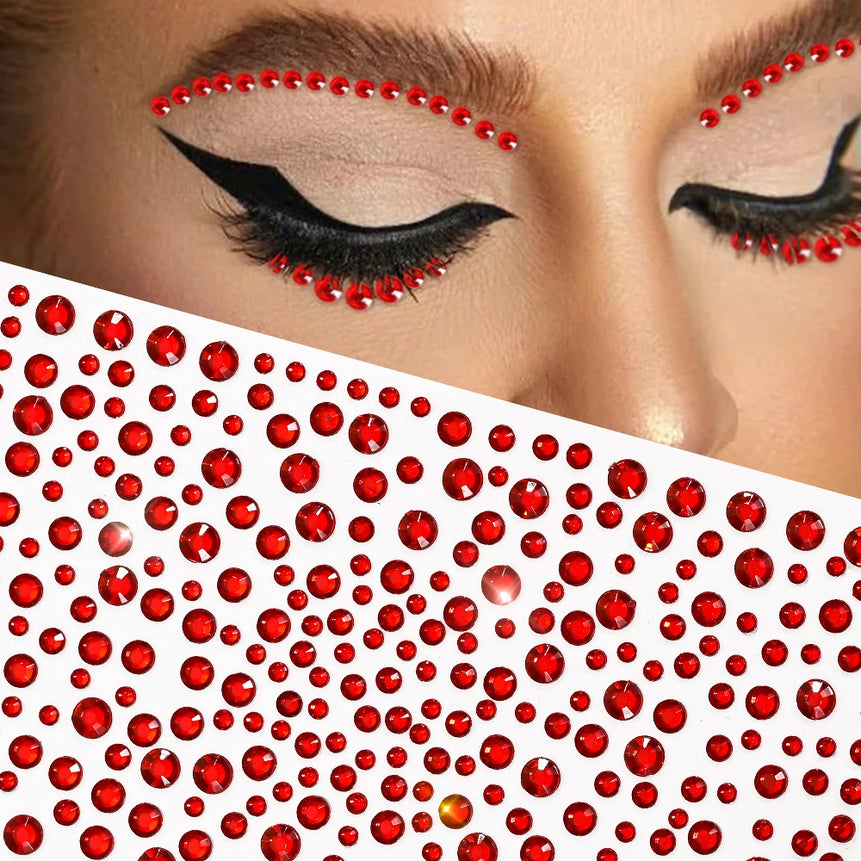 1pc Red Face Gems Jewels Rhinestone Stickers Self Adhesive Gems Stickers DIY Bling Jewel Crystal Sticker for Hair Face Eyes Body