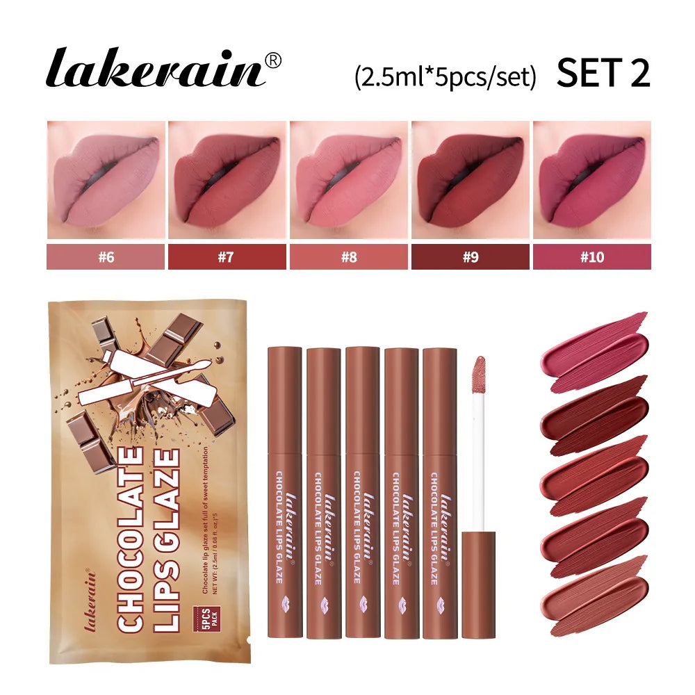 Velvet Matte Lip Glaze Waterproof Long Lasting Non Sticky Chocolate Lip Gloss Set