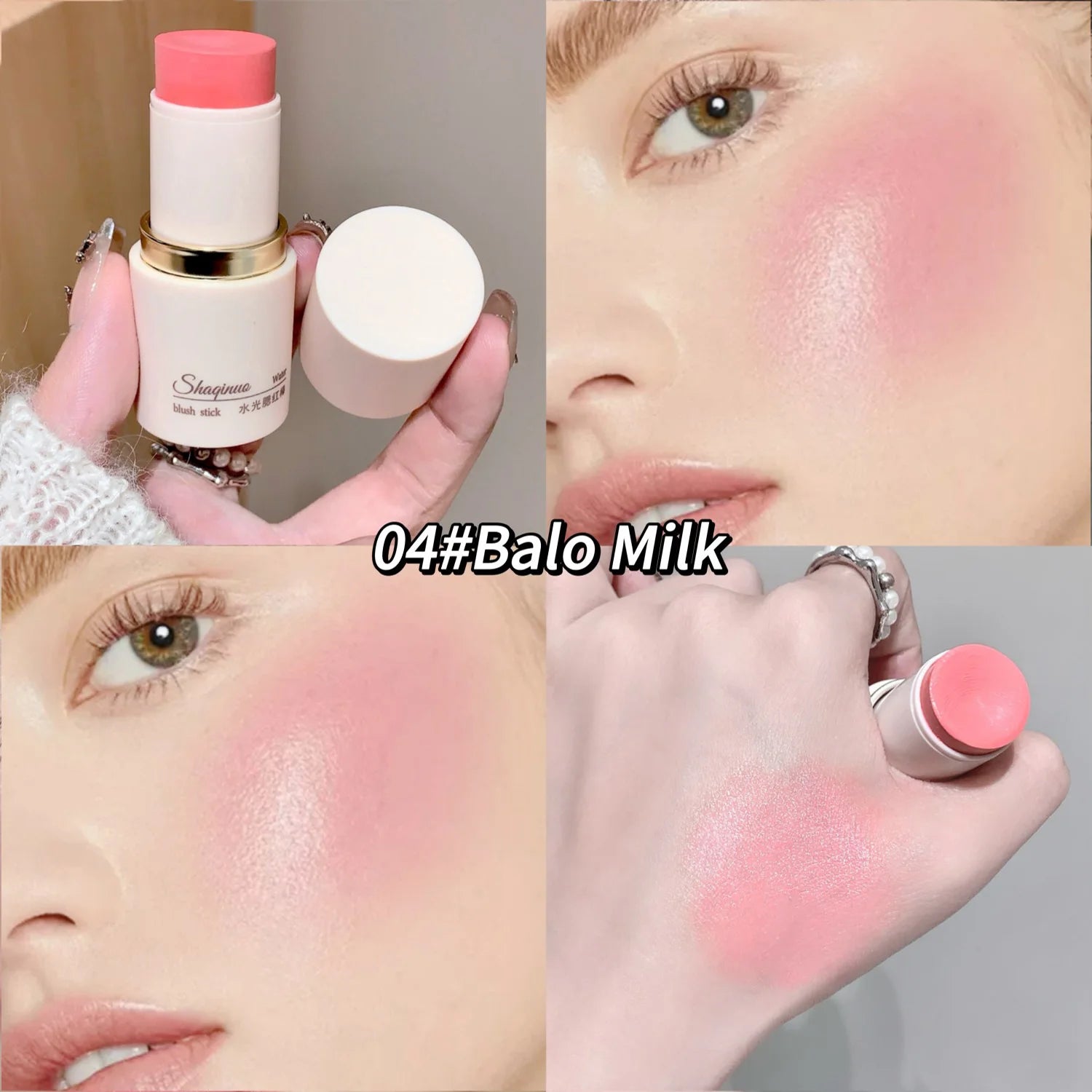 SHAQINUO Cream Blush Stick - Watery Glow, Long-Lasting, Natural Tint, Korean-Style Cheek Makeup for Fresh Look