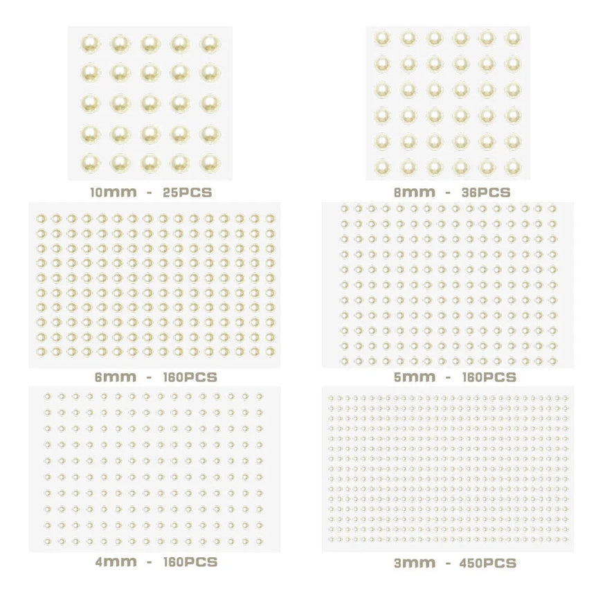 991-1982pcs Self Adhesive Pearls Rhinestones Stickers 6 Sizes Stick on Face Hair Ear 3D Jewels Gems Kids Scrapbooking DIY Toys