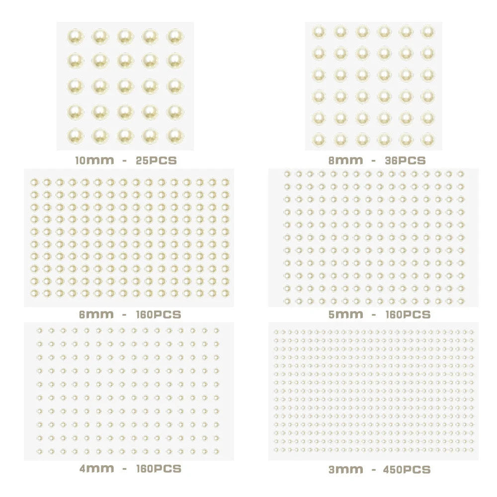 991-1982pcs Self Adhesive Pearls Rhinestones Stickers 6 Sizes Stick on Face Hair Ear 3D Jewels Gems Kids Scrapbooking DIY Toys