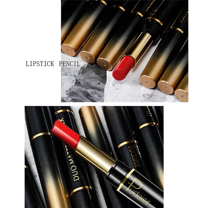 2 in 1 Lipstick and Lip Liner Pen, Matte Waterproof Long Lasting Lip Makeup Tool, Non-Fading Smooth Velvet Finish