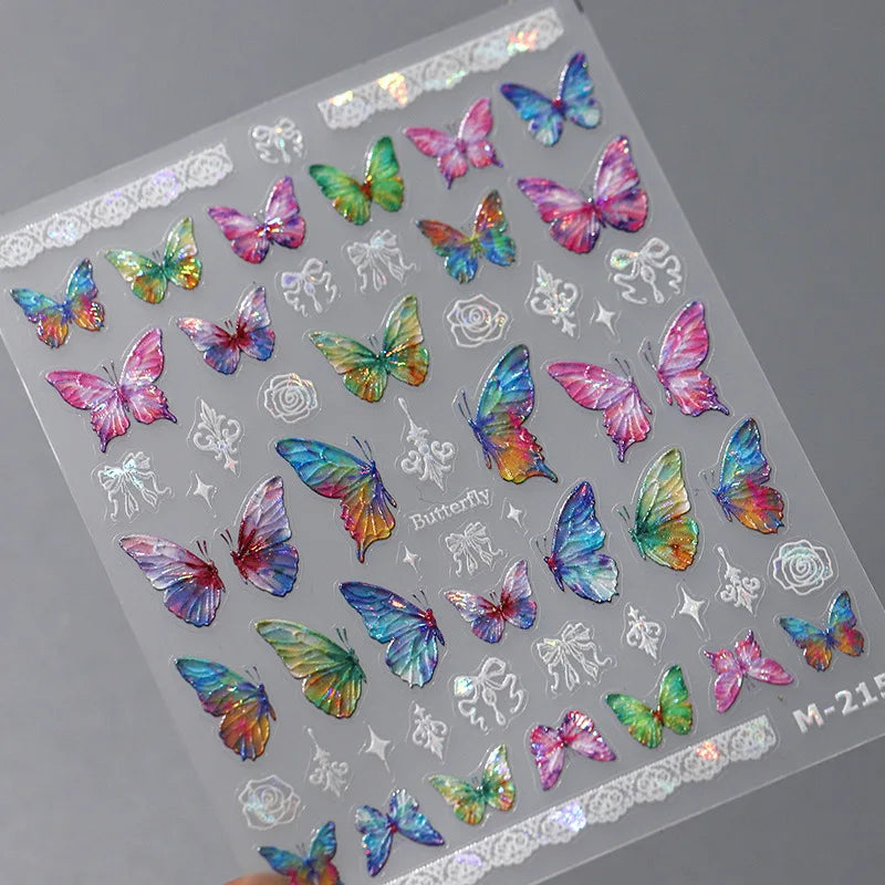 1pcs 5D Rhinestones Butterfly Nail Stickers Kawaii AB Shiny Butterfly Adhesive Nail Art Decorations Decal Design Manicure Tools