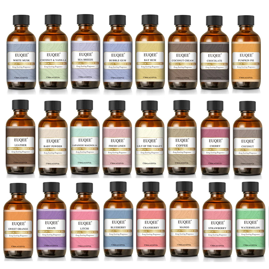 EUQEE Aromatic Essential Oil Coconut Lilac Freesia Leather Strawberry Mango Watermelon Green Tea Fragrance Oil for Men and Women