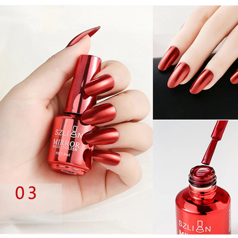 12 Colors Mirror Polish Long-lasting Quick-drying Metallic Silver Purple Rose Gold Nail Polish Is Not Peelable Nails Gel Varnish