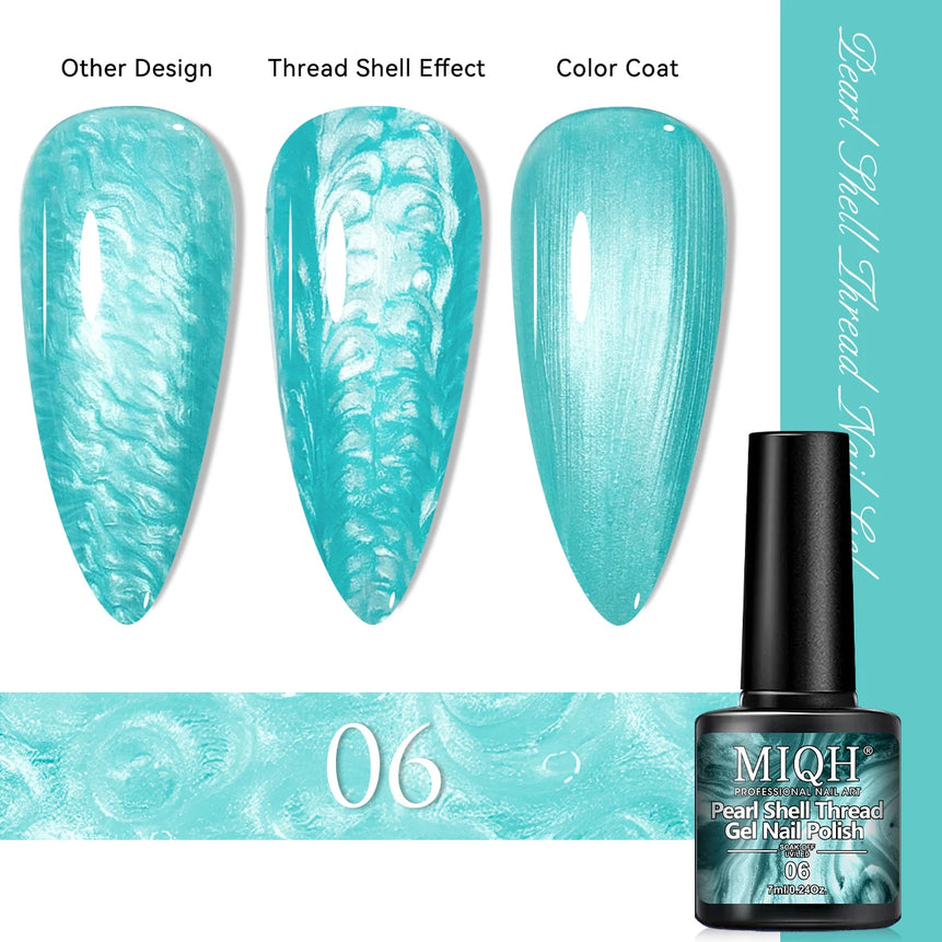 7ml Pearl Gel Nail Polish Set, White Purple Blue Glitter Shell Gel Polish, Soak Off UV LED Curing Pearlescent Gel Polish Swirl T
