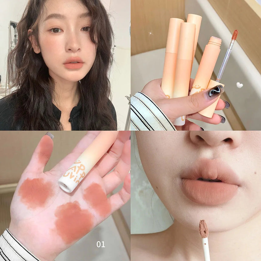 Pumpkin Apricot Lip Mud Velvet Lip Cream Matte Texture Lipstick Overlay Base Color Rose Pink Orange Lip Gloss Tint Cosmetic