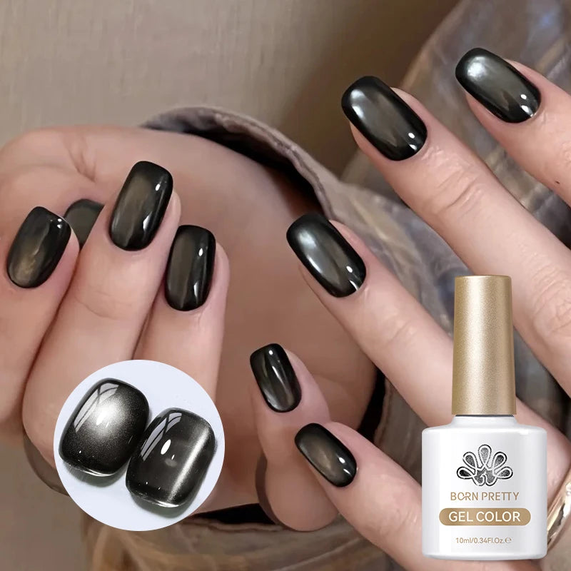 BORN PRETTY 10ml Black Glass Cat Magnetic Gel Nail Polish Silver Gold Glitter Semi Permanent Soak Off UV LED Gel Varnish