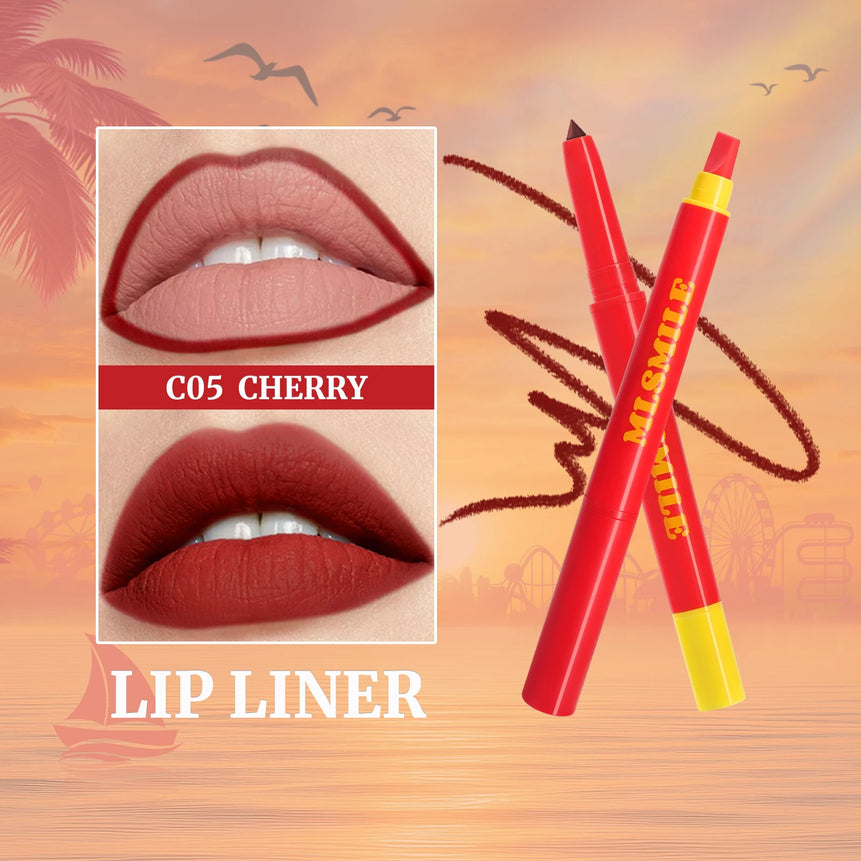 Long Lasting Lip Liner Pen Automatic 2 In 1 Double Head Silicone Brush Waterproof Smudge Proof Silky Lipstick Makeup