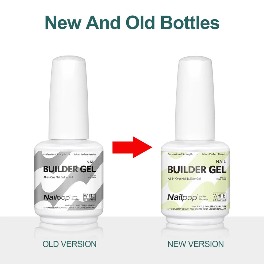Nailpop Builder Nail Gel 4 Colors Base Coat Strengthener Thickening Extension Rhinestone Glue Gel Polish Brush in Bottle 15ml
