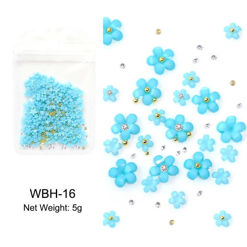White Acrylic Flower Nail Art Decorations Mixed Size Rhinestones Red Blue Gem Manicure Tools Accessories DIY Nails Design 5g