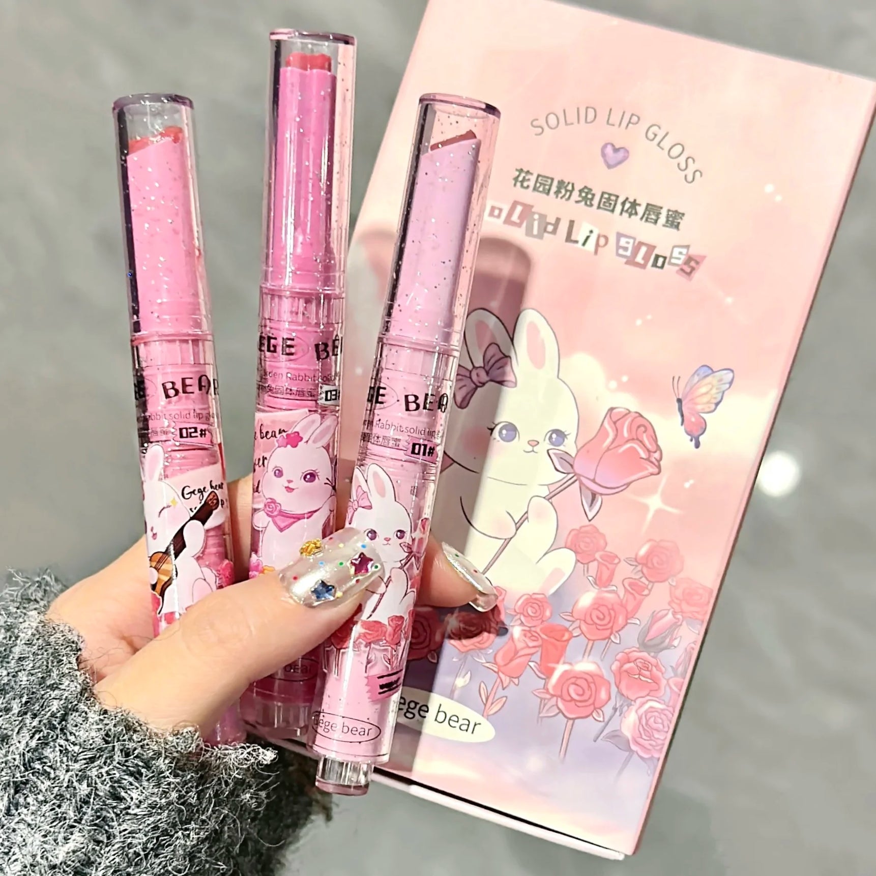 Gegebear Garden Pink Lip Glaze Moisturizing and Moisturizing Lipstick Sweet and Cute Lipstick Lasting Soft and Moisturizing Lips