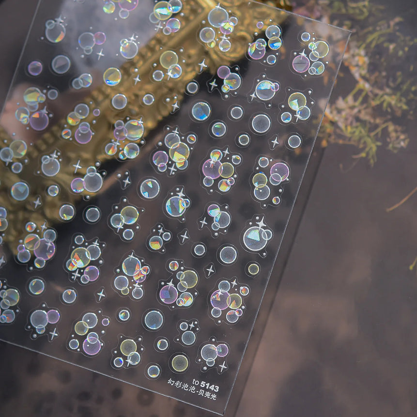 Colorful Water Bubble 5D Nail Art Stickers Goldfish Koi carp Dreamy Polarized Dreamlike Self Adhesive Delicate Manicure Decals
