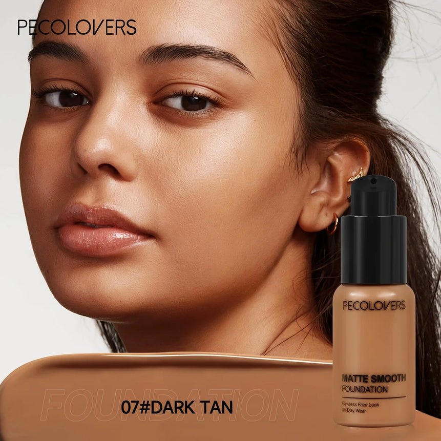 PECOLOVERS Matte Finish Liquid Foundation | Oil-Control, Waterproof, Full Coverage, Concealer, Suitable for All Skin Tones