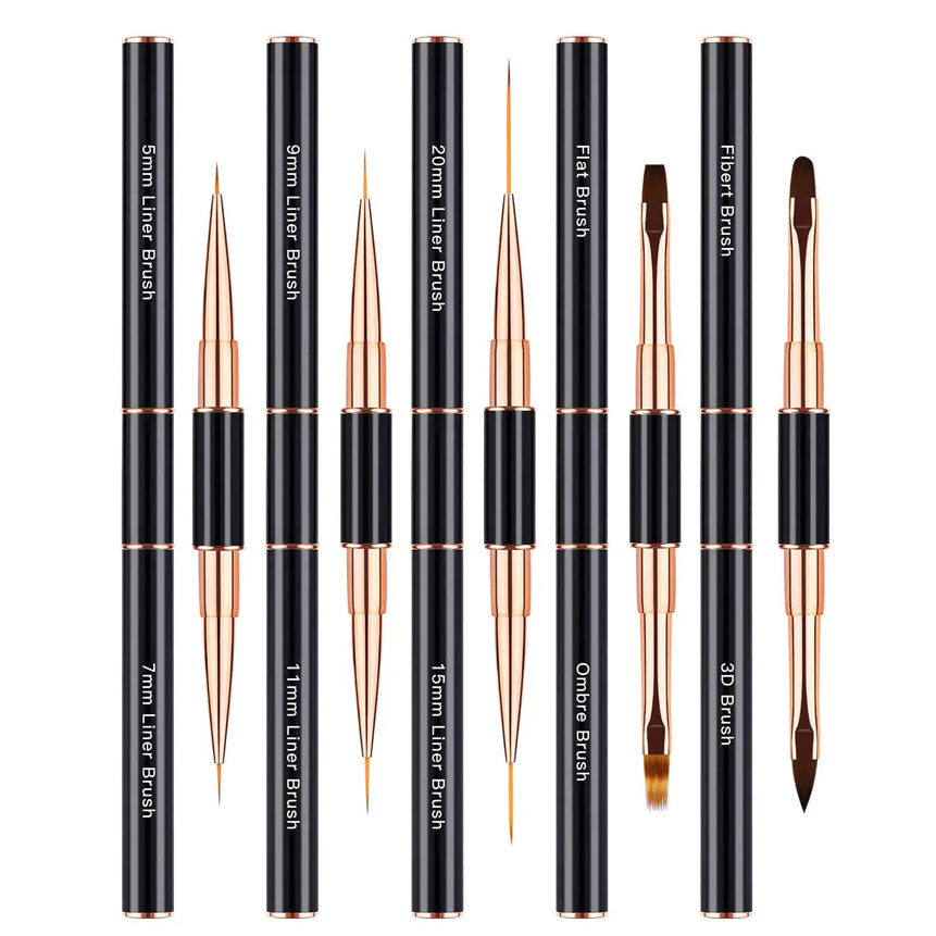 Nail Art Brushes Set - Professional 5pcs Double-Ended Acrylic Nail Art Brushes Liner Detail Brushes For Drawing Design Brushes