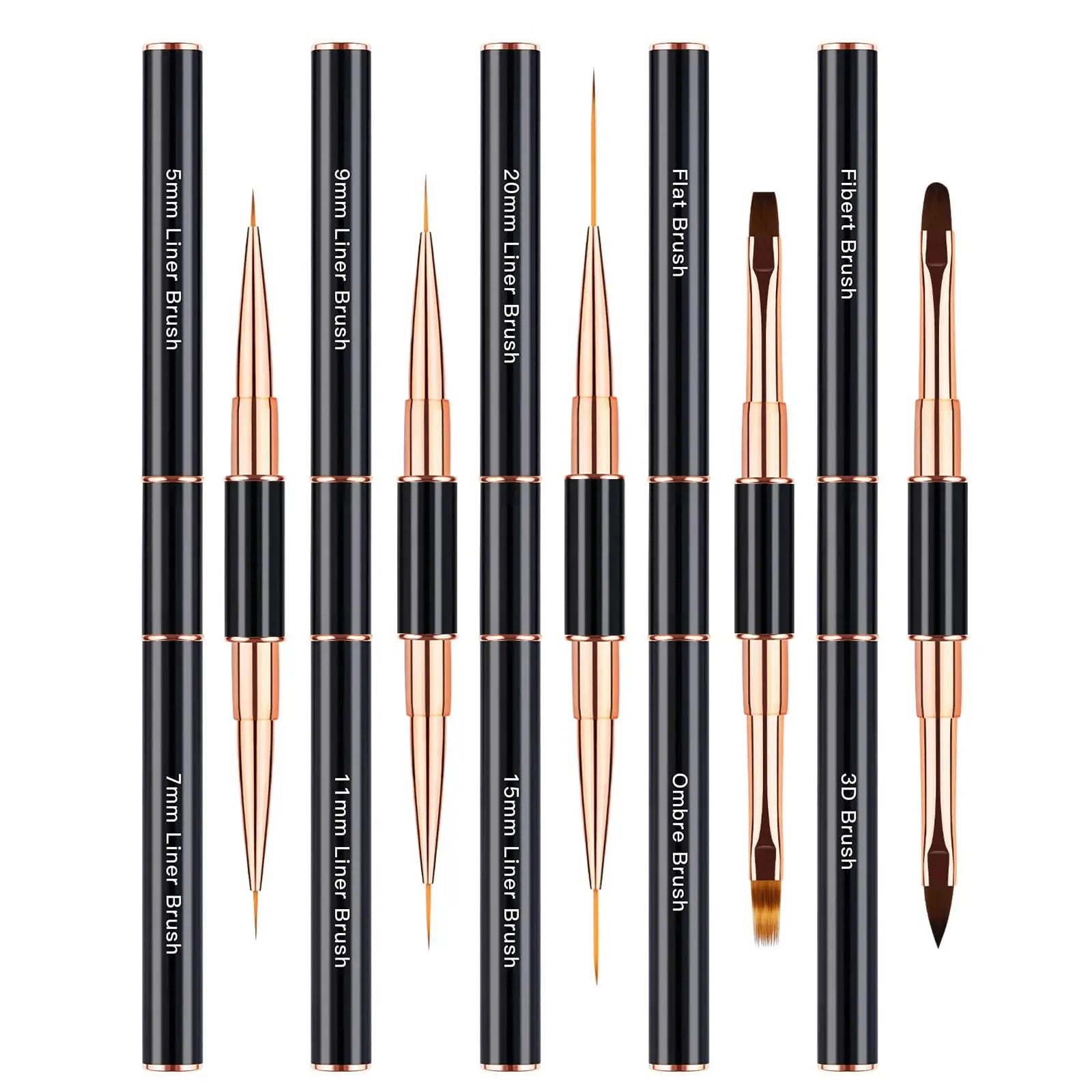 Nail Art Brushes Set - Professional 5pcs Double-Ended Acrylic Nail Art Brushes Liner Detail Brushes For Drawing Design Brushes