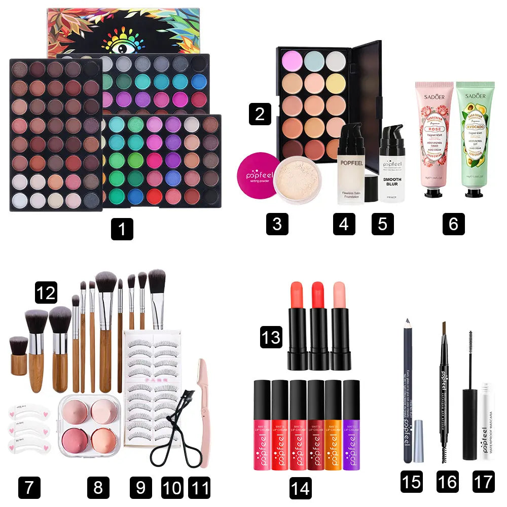 POPFEEL Complete Christmas Makeup Set Gift Box -Holiday Surprise for Friends and Family | Festive Christmas Cosmetics Collection