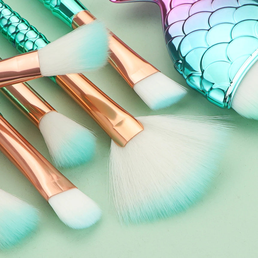 11 pcs mermaid makeup brushes, fish tail makeup brush set, beauty tools