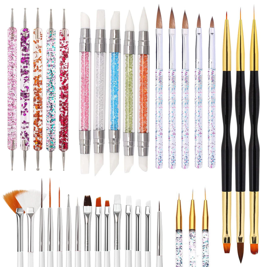 5/36 Pcs Nail art Brush Set Fine Liner Striping Dotting Silicone Tools 3D Gel Pen Acrylic Design Brushes for Home Use