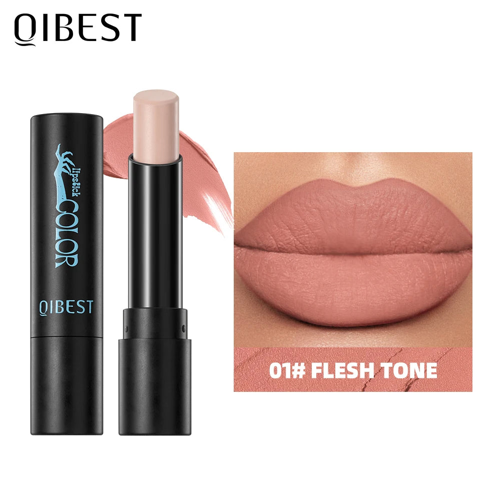 QIBEST Nude Velvet Matte Lipstick Long-lasting Highly Pigmented Lip Tint Not Stick Cups Red  Green Orange Black White Lip Stain