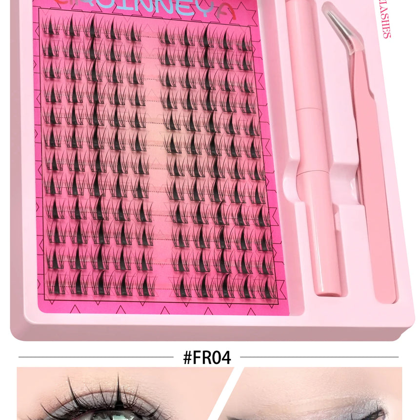 GROINNEYA Manga Lash Clusters Kit Cat Lashes with Lash Bond & Seal Cluster Eyelash Extensions Eyelash Clusters Kit DIY Lashes