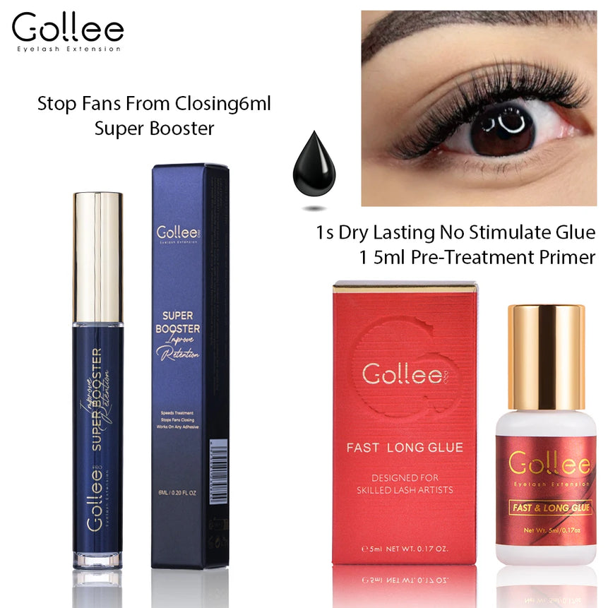 Gollee eyelashes Glue 1s Fast Dry Waterproof Lash Extension Glue Strong 6ml Super Booster Help Adhesive Accelerator tools Makeup