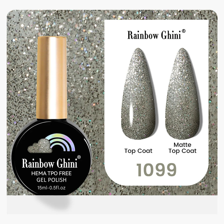 Rainbow Ghini 15ML 146 Colors Long-Lasting Colorful Gel Nail Polish Professional UV/LED Gel Polish Base Coat Matte Top Coat