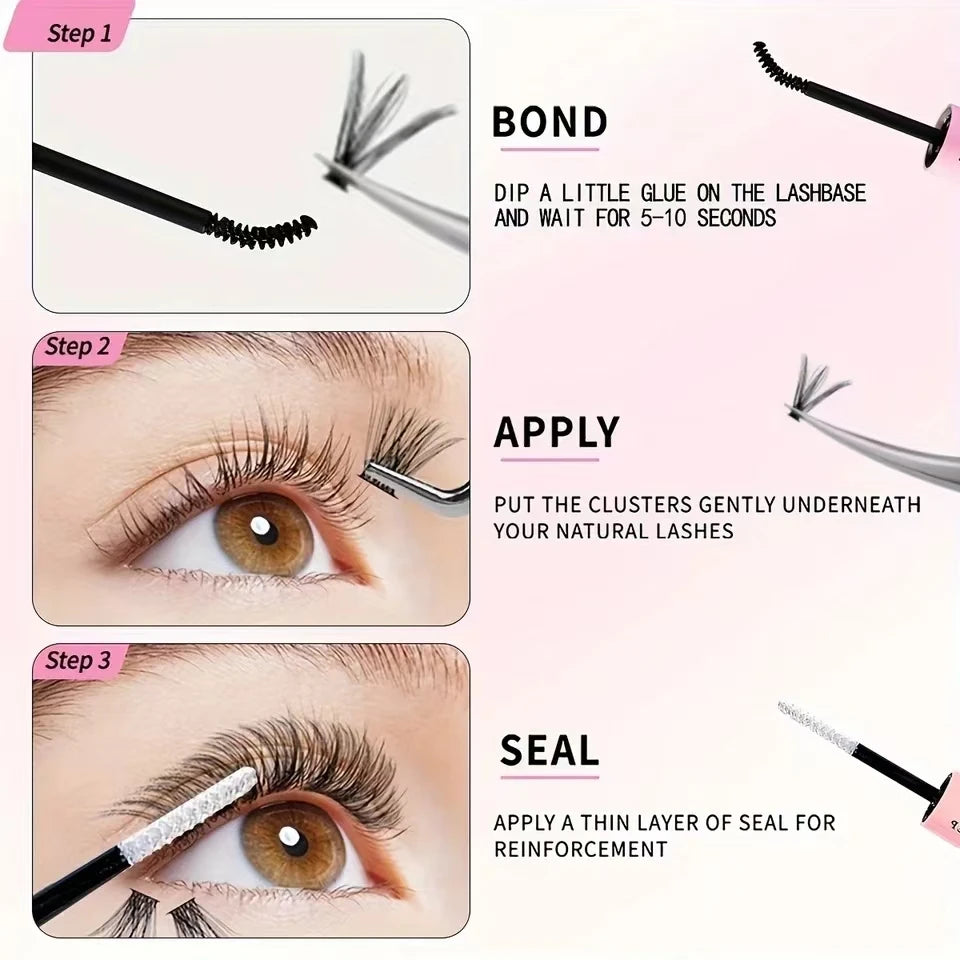 Lash Bond and Seal for Cluster Lash Glue 2in1 Glue Lasting Waterproof Clear Coating Raincoat Strong Tasteless DIY10 ML Glue